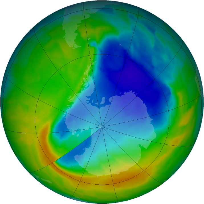Antarctic ozone map for 21 October 2013